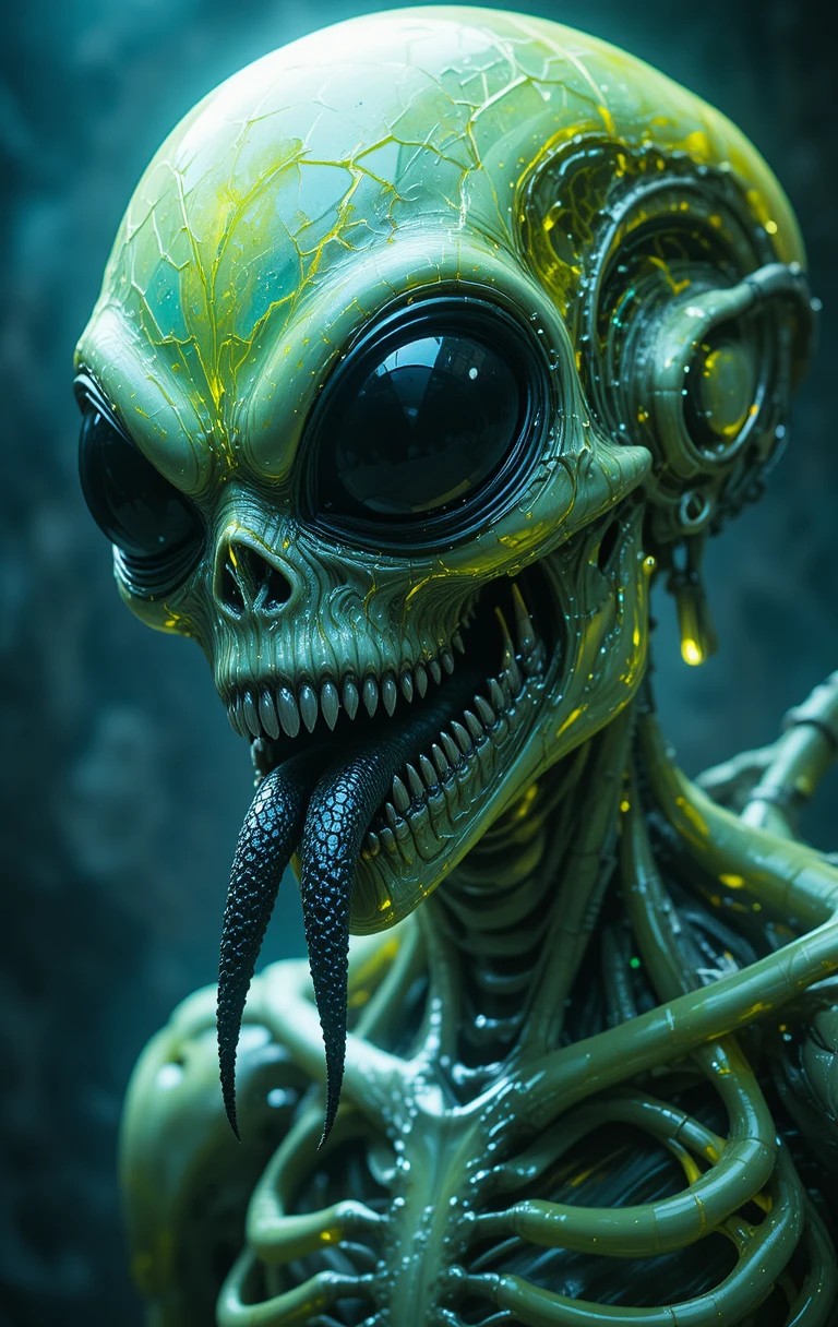 Hideous Alien Monster With Chrome Skin And Fanged Maw