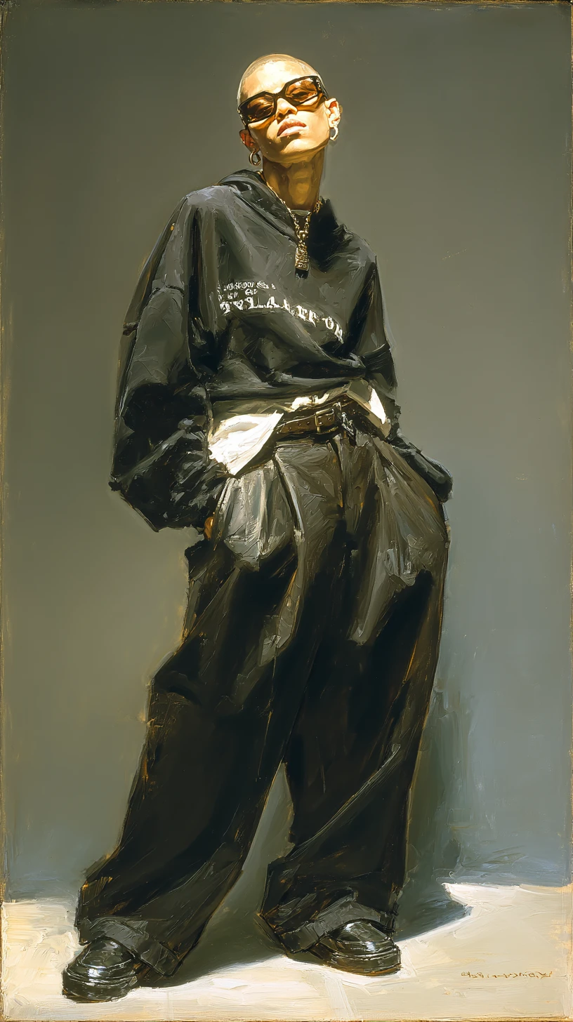 Young man in black streetwear with looming smoke demon