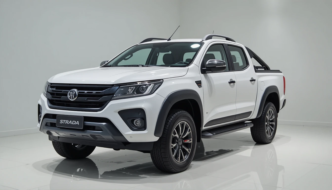 White pickup truck in modern indoor showroom display