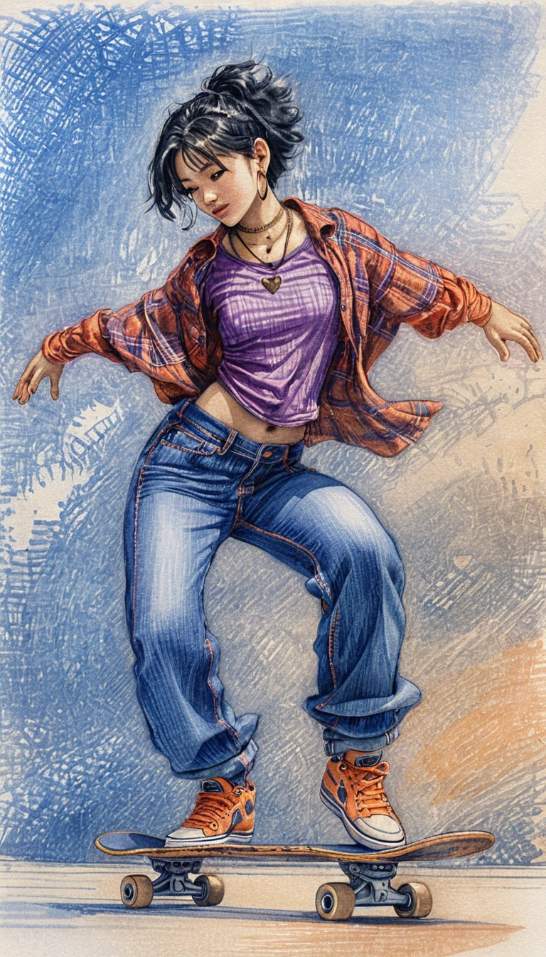 Low angle view of young woman balancing on skateboard