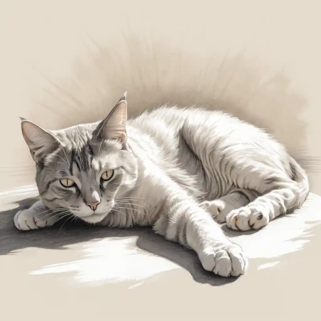 Relaxed Pencil Sketch Of A Cat Stretching On Its Side