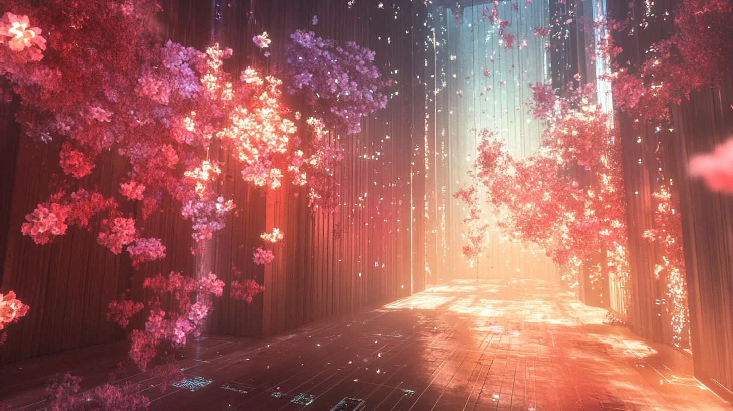 Sistema inmersivo de flores digitales con núcleo inteligente luminoso