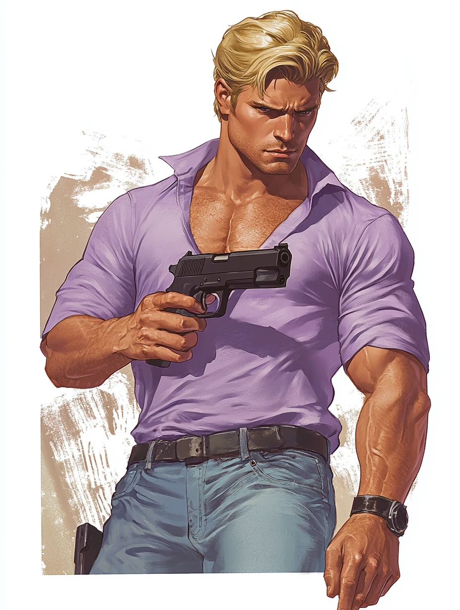 Serious Blond Man Holding A Pistol In A Medium Shot
