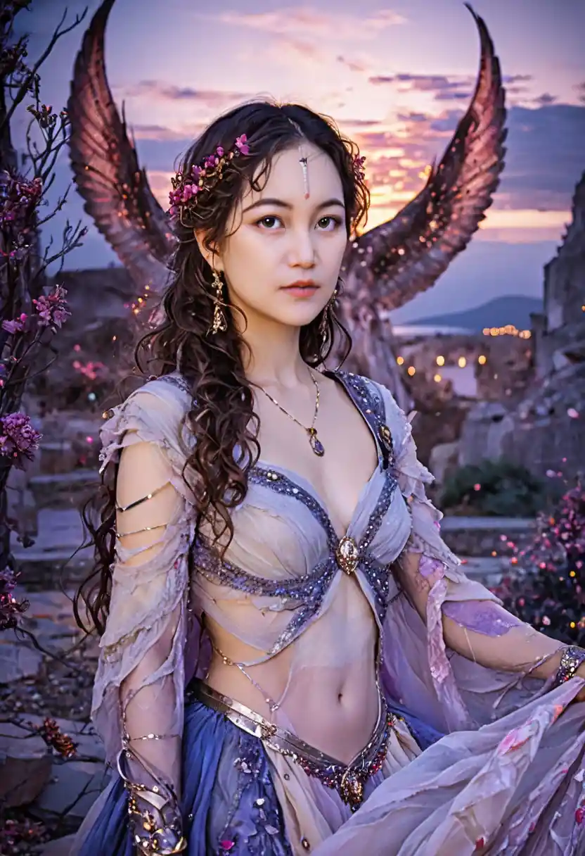 Gothic fantasy woman in atmospheric full body portrait