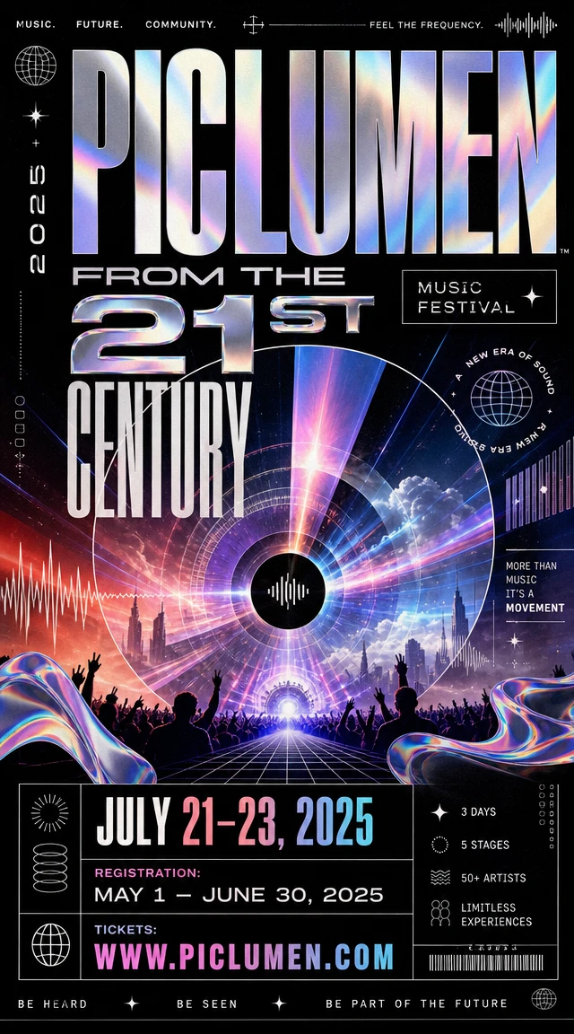 Futuristic promotional poster for PicLumen music festival