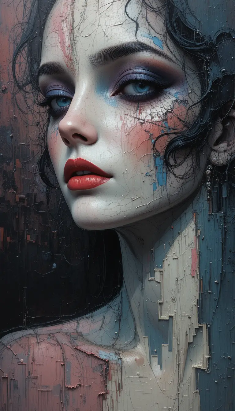 Surrealist abstract close up painting in dark noir tones