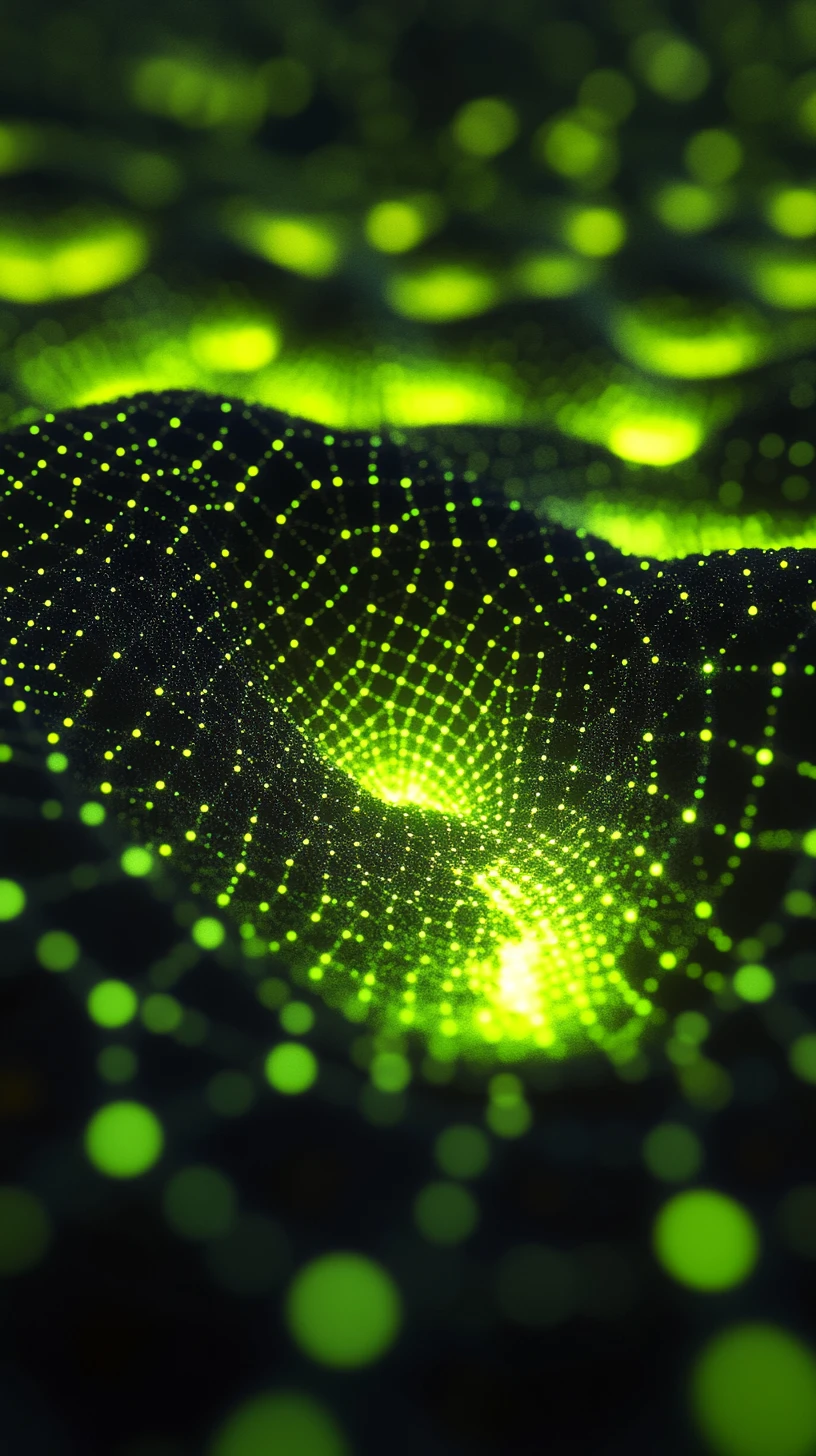 Endless geometric plane with recursive patterns and green anomaly