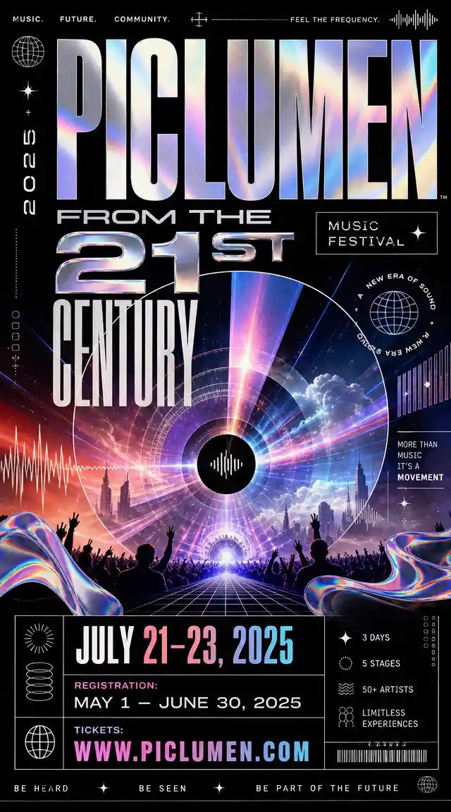 Futuristic promotional poster for PicLumen music festival