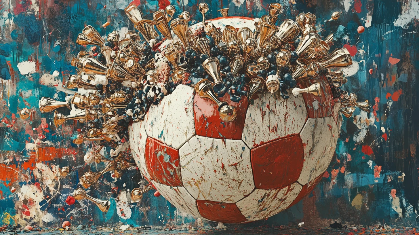 Cracked Soccer Ball Overflowing With Repeating Trophies
