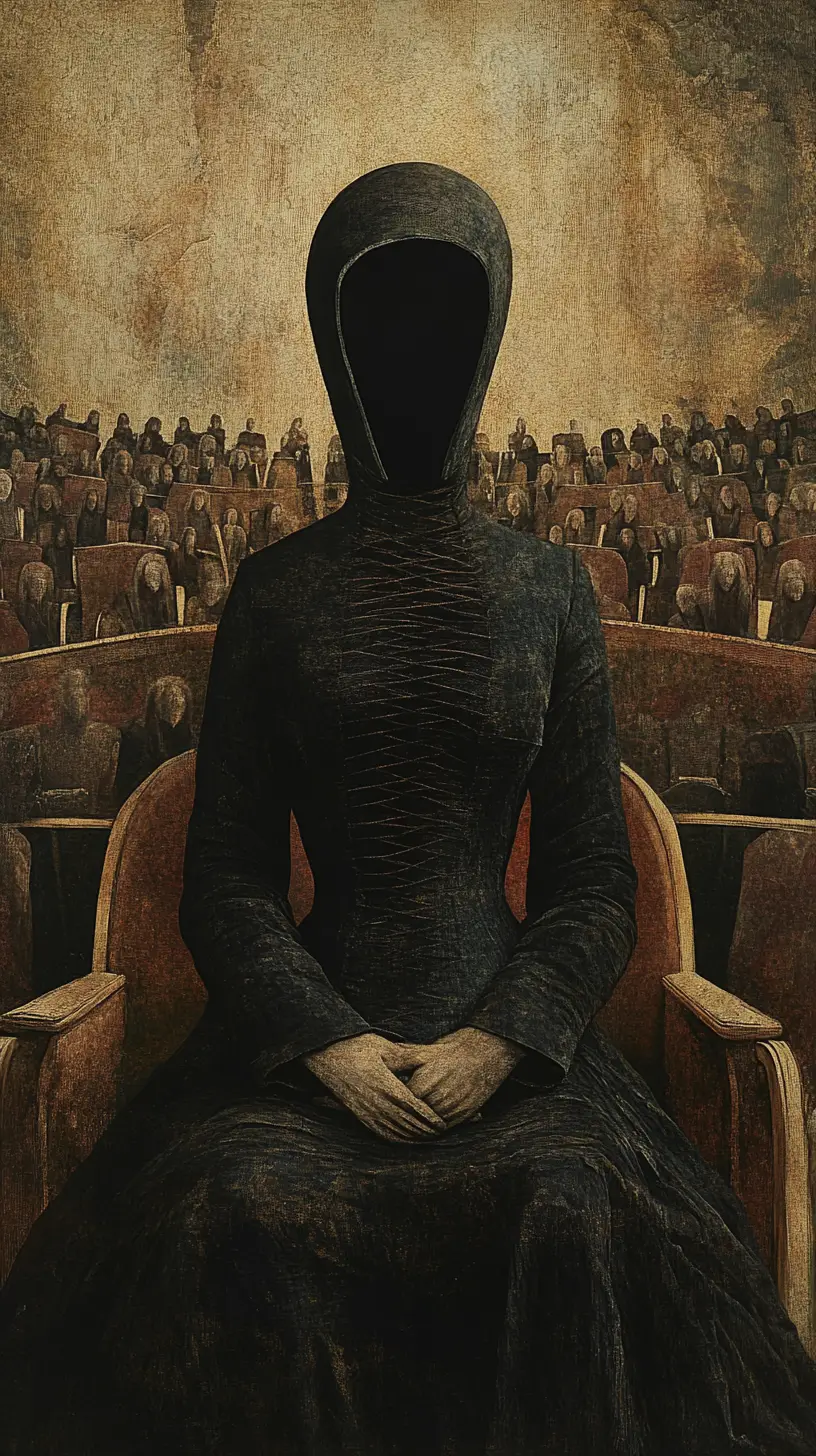 Dark figure opening onto a symmetrical inner theater