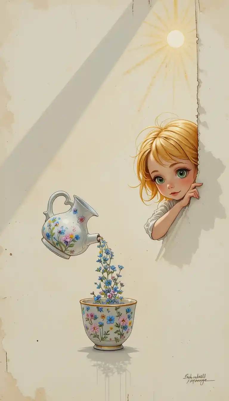 Curious little girl peeking from the corner of a paper sheet