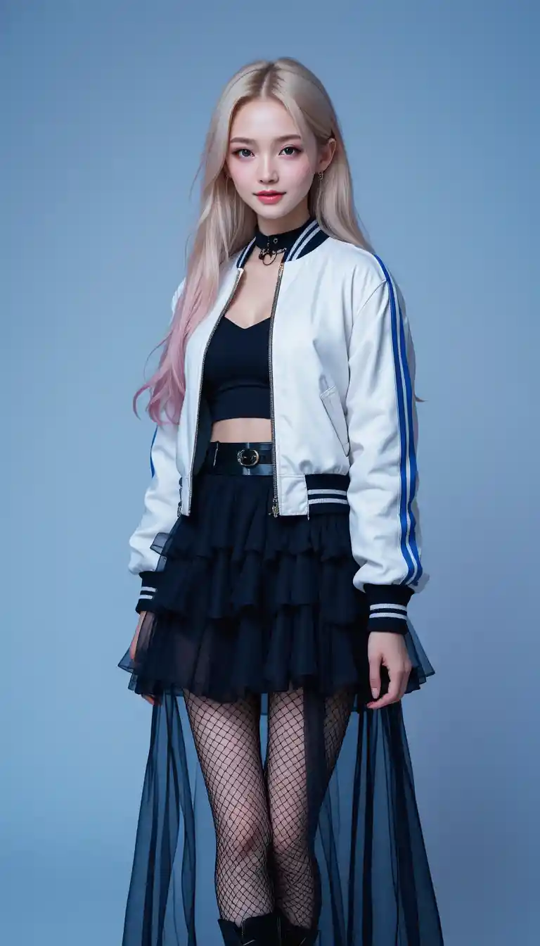 Anime fashion woman in pastel studio portrait