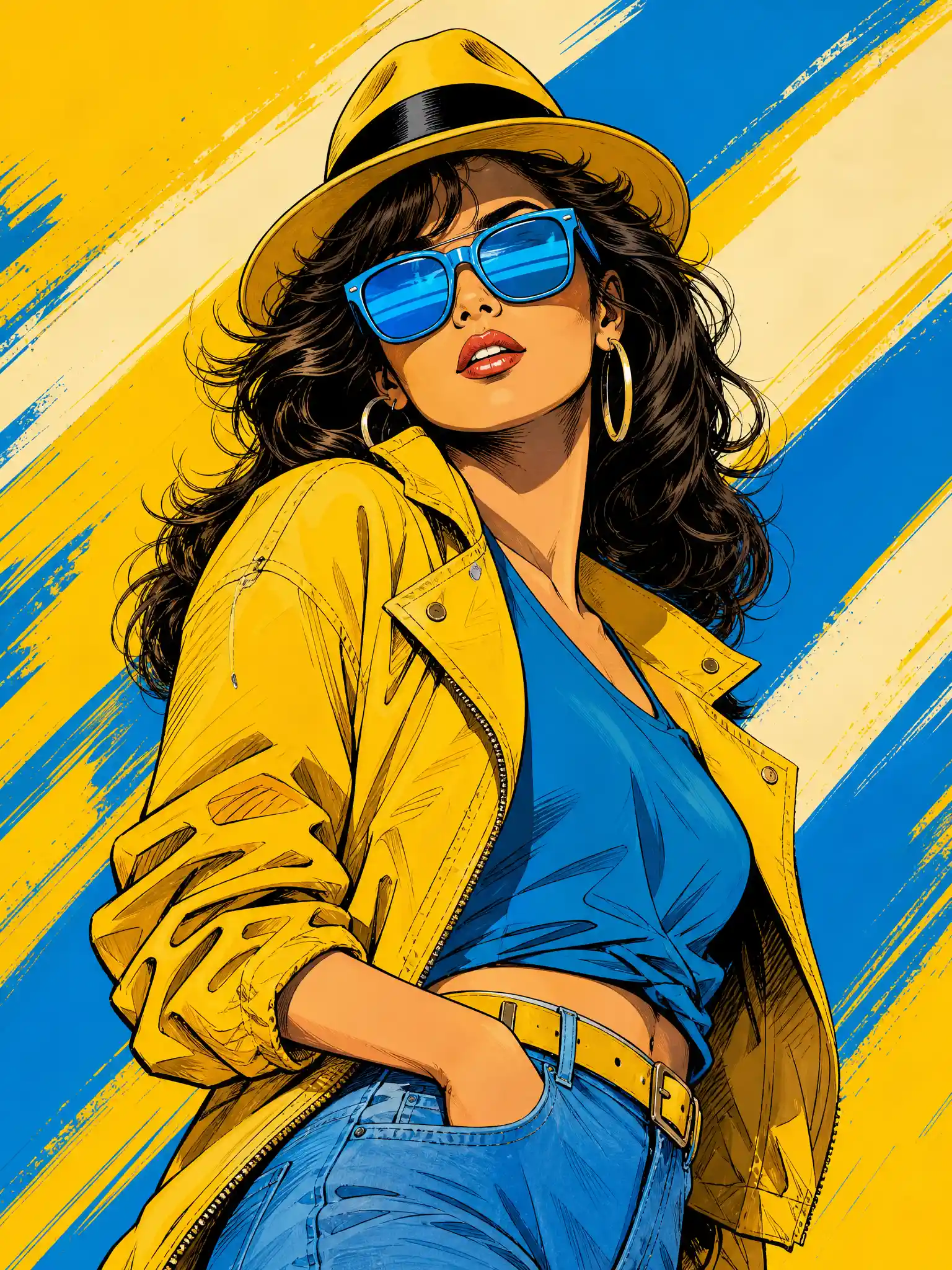 Stylish woman in retro sunglasses and fedora hat