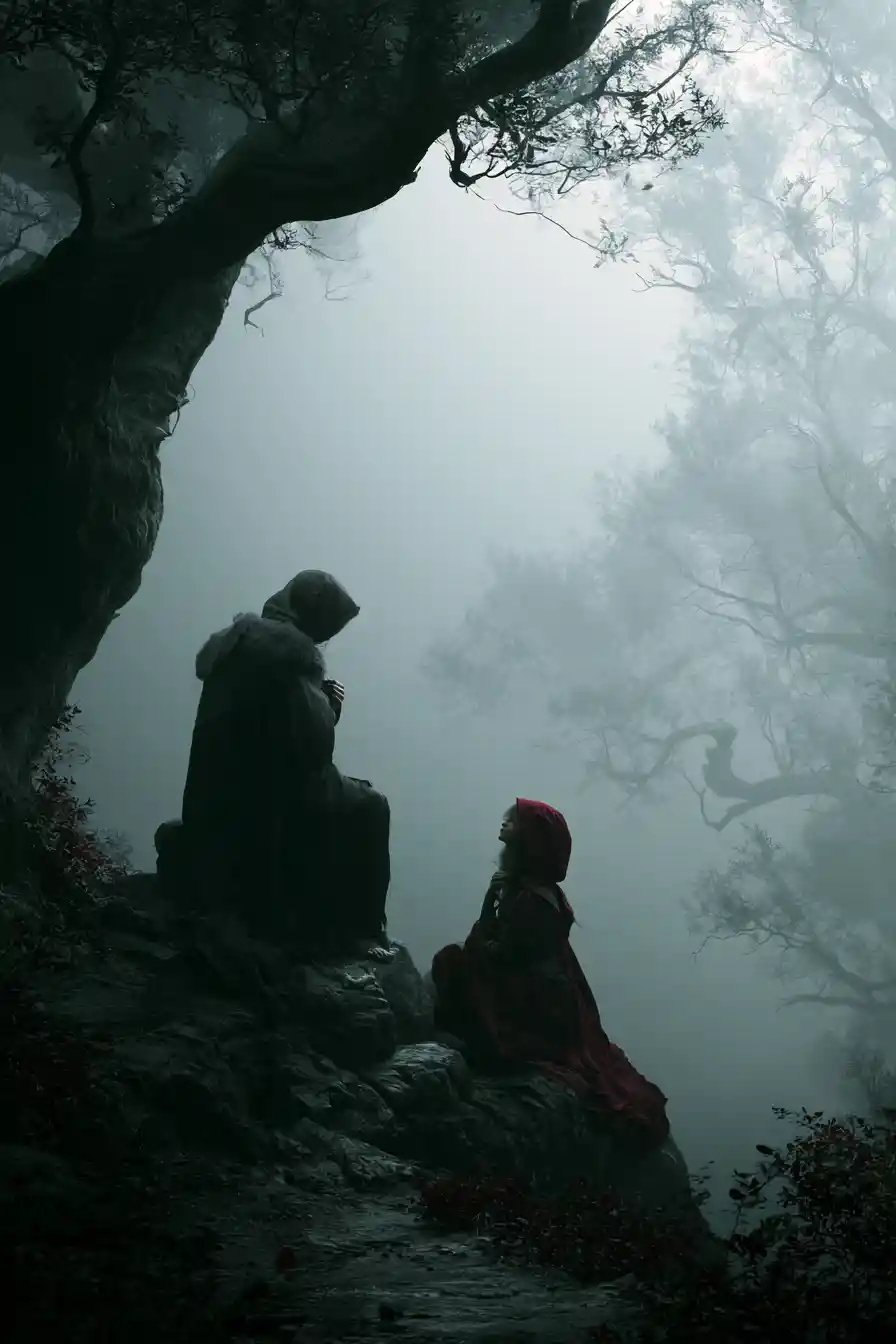 Serene and mysterious dark artwork about just karma