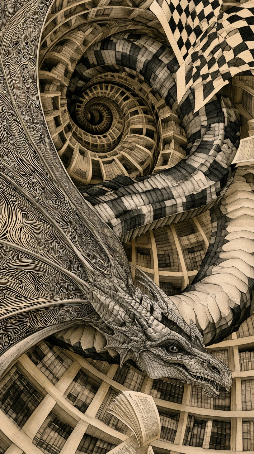 Dragón ancestral que custodia una vasta e infinita biblioteca de fantasía