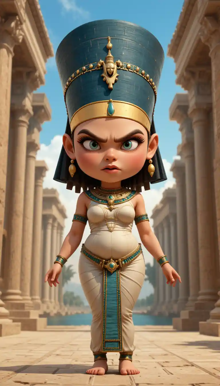 Cute angry egyptian princess in palace with nile view