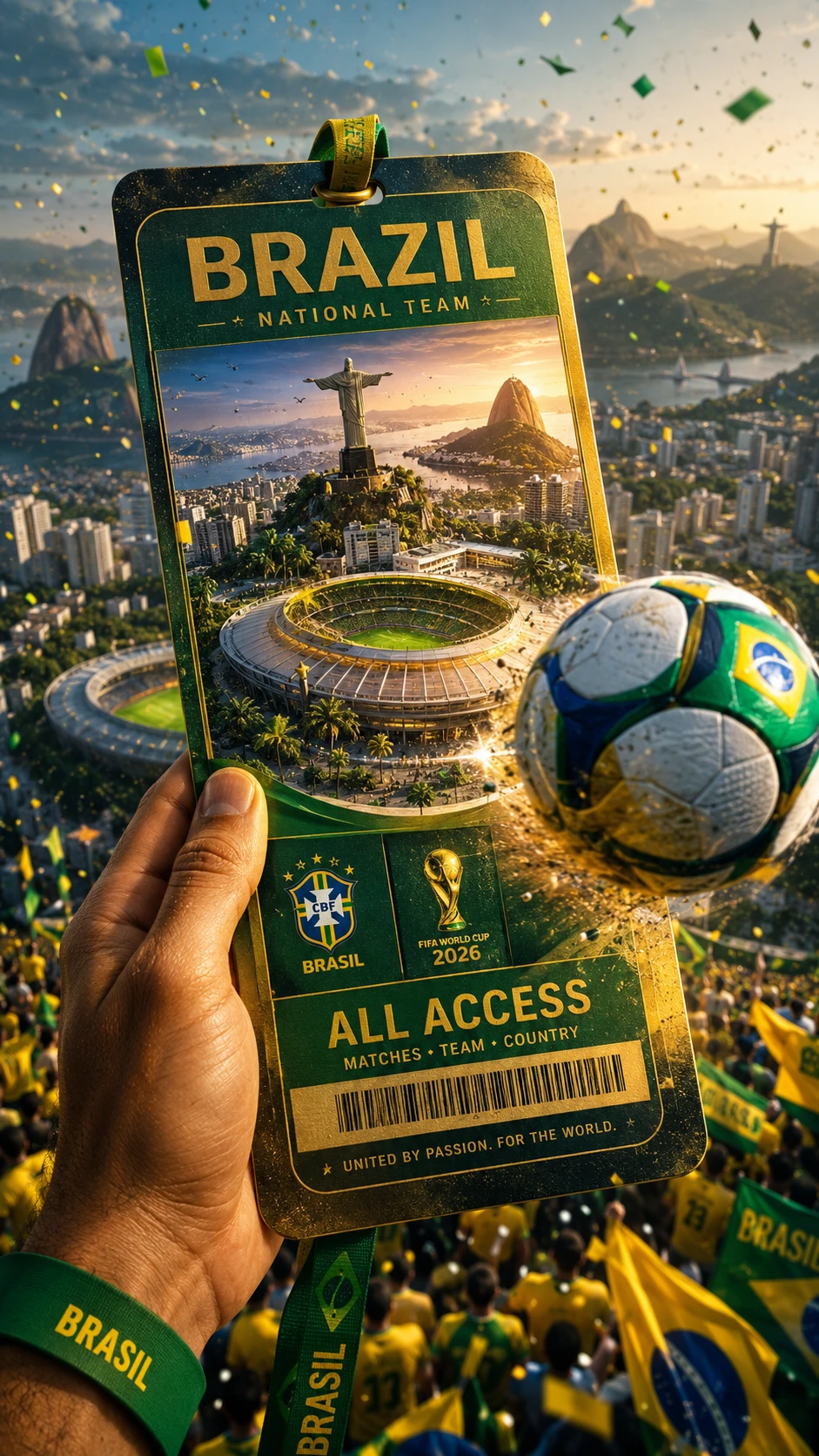 Brasilien-Weltcup-Pass-Poster mit Stadt und Stadion