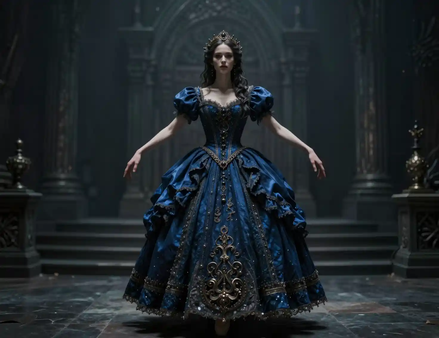 Cinematic full body woman in dark gothic fantasy scene