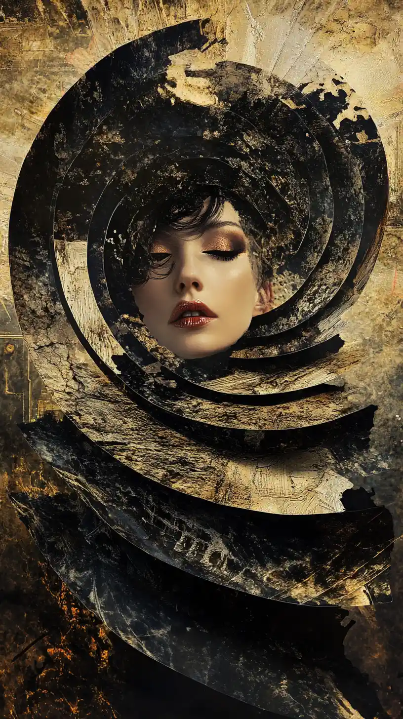 Spiral couture portrait with receding self reflections