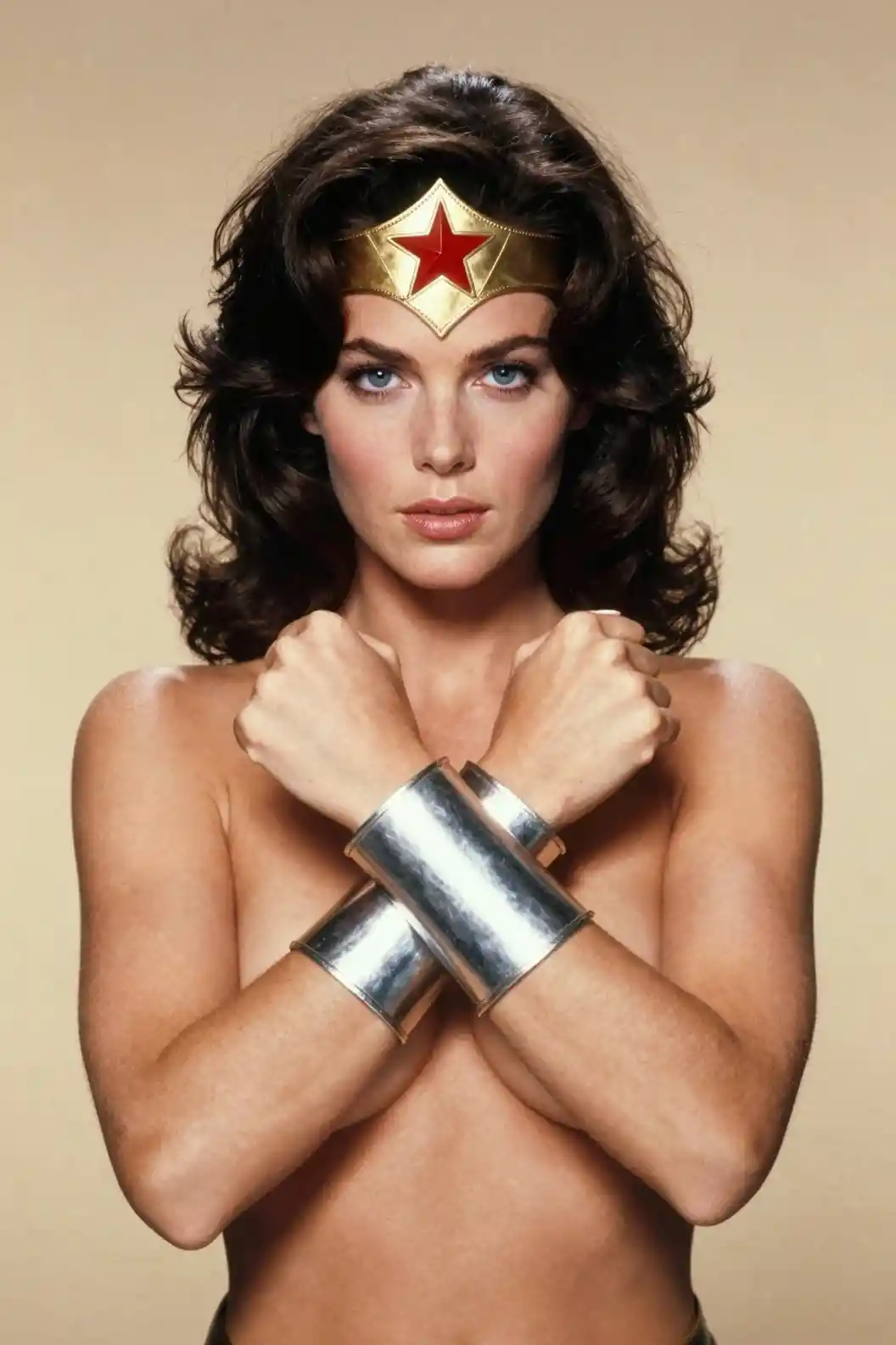 Seventies glamour portrait of a powerful woman in studio