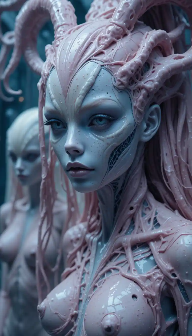 Latex women forming a surreal alien latex universe