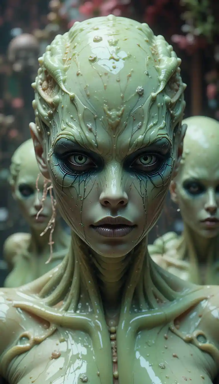 Latex clad women in a surreal alien universe