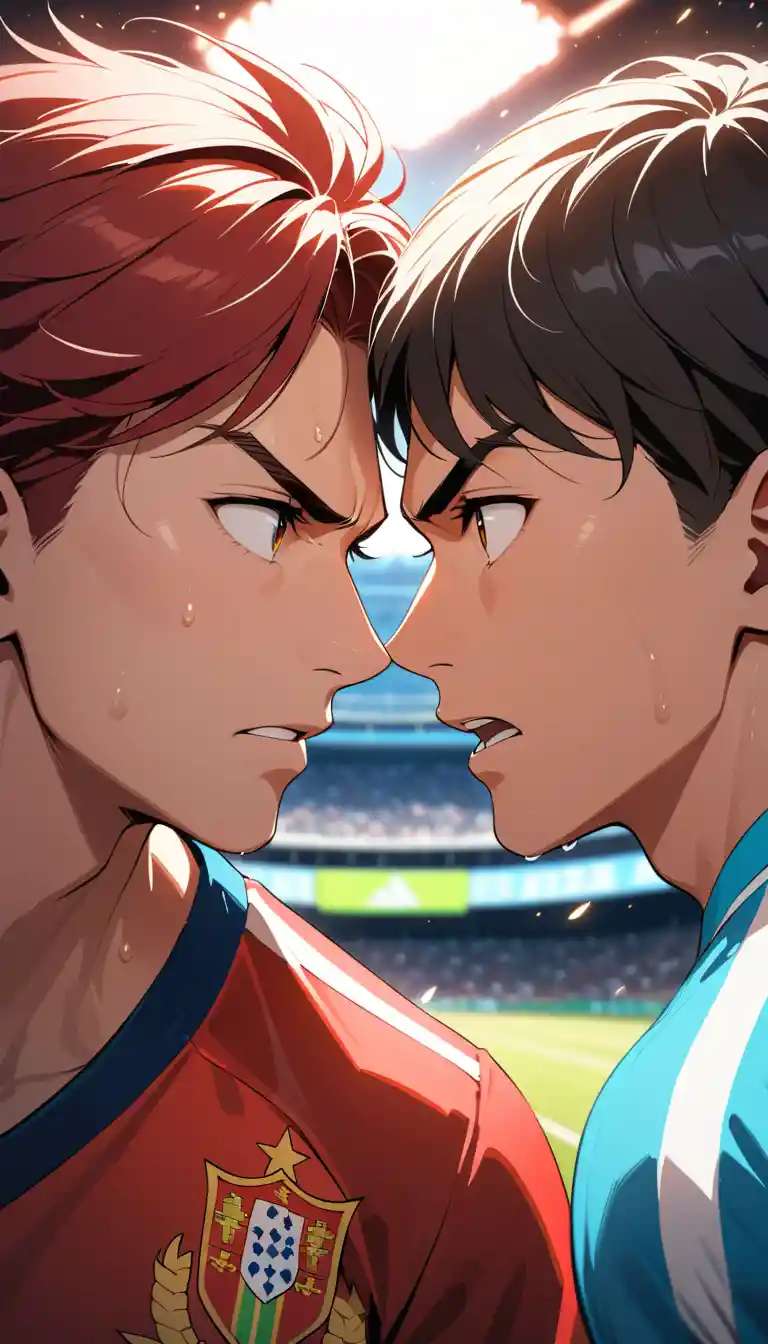 Dramatic face off between two rival football stars