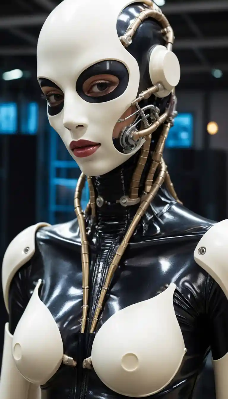Latex masked women in a surreal latex universe