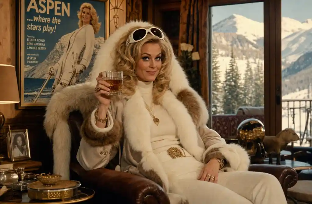 Woman in an armchair inside a luxury chalet near Aspen