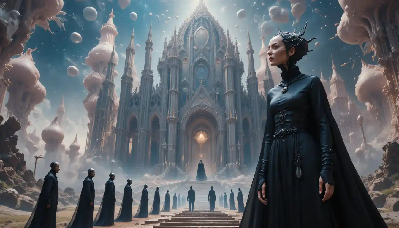 High priestess in living latex biomechanical cathedral