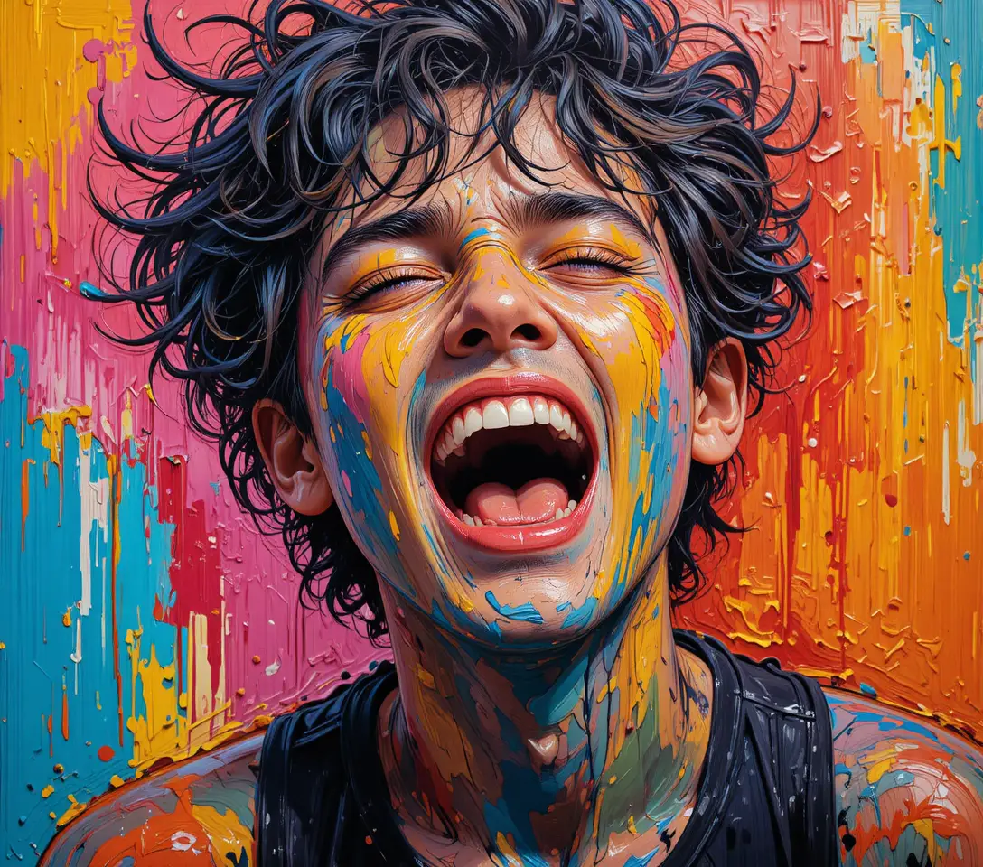 Young artist self portrait painted in bold impasto strokes