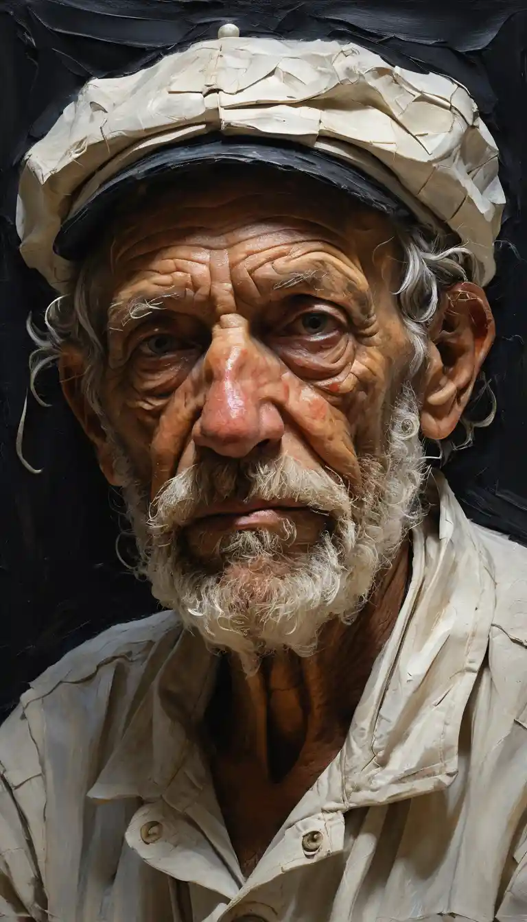 Textured portrait of a weathered old sailor in dramatic light