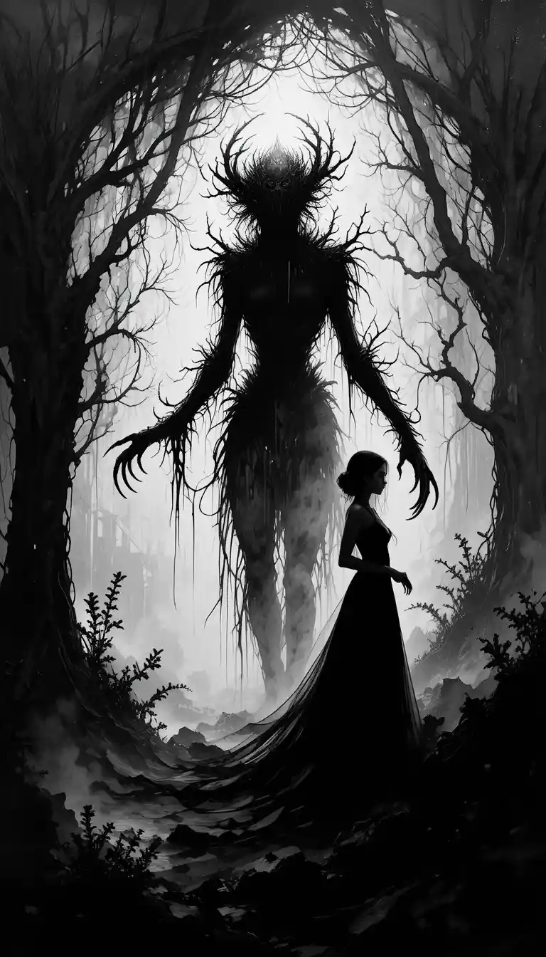 Monstrous silhouette in a high contrast black and white portrait