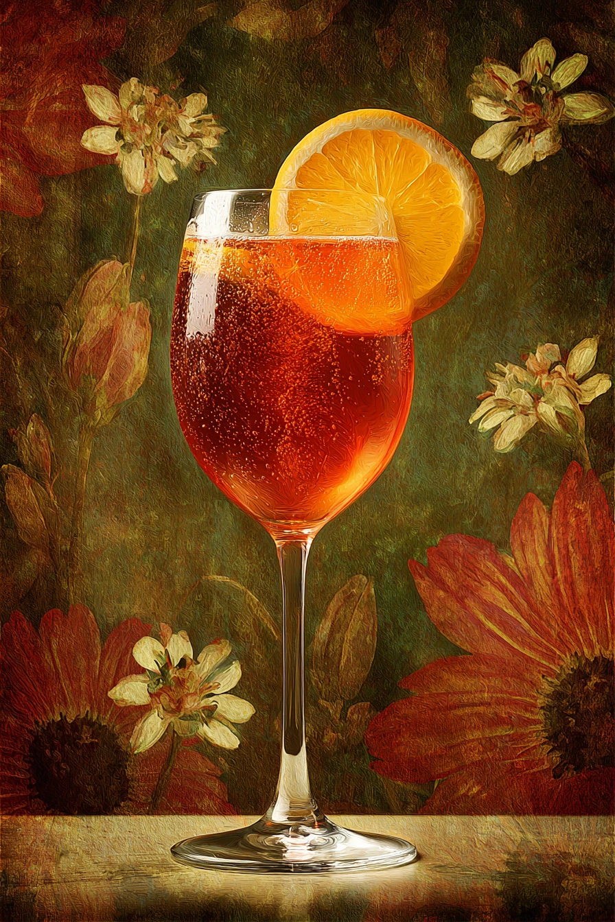 Close up canvas painting of a bright orange summer cocktail