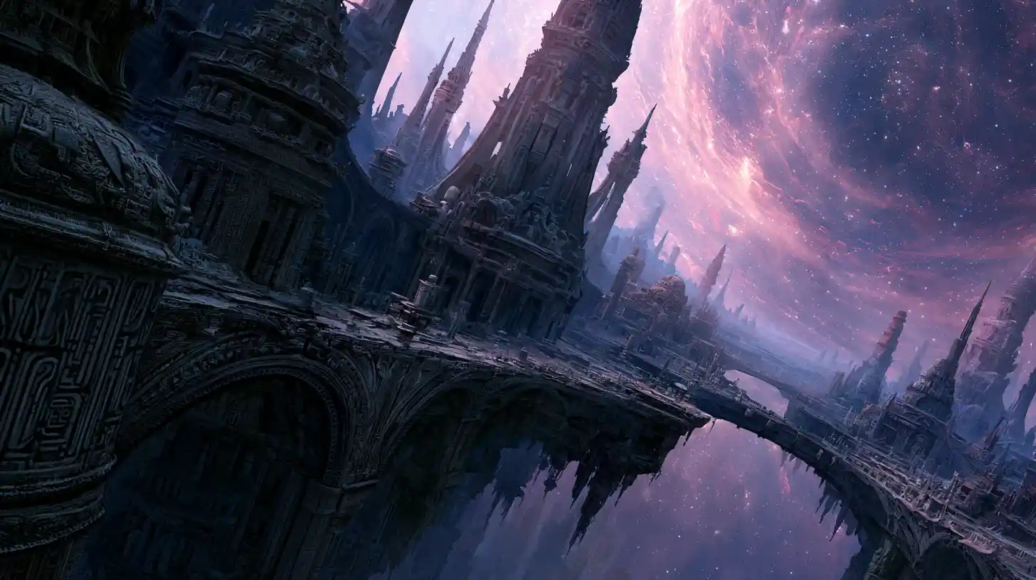 Ancient city clinging to the edge of a cosmic abyss