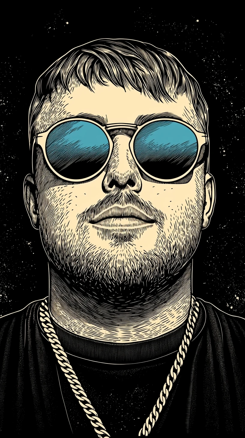 Low angle portrait of stylish man in blue sunglasses