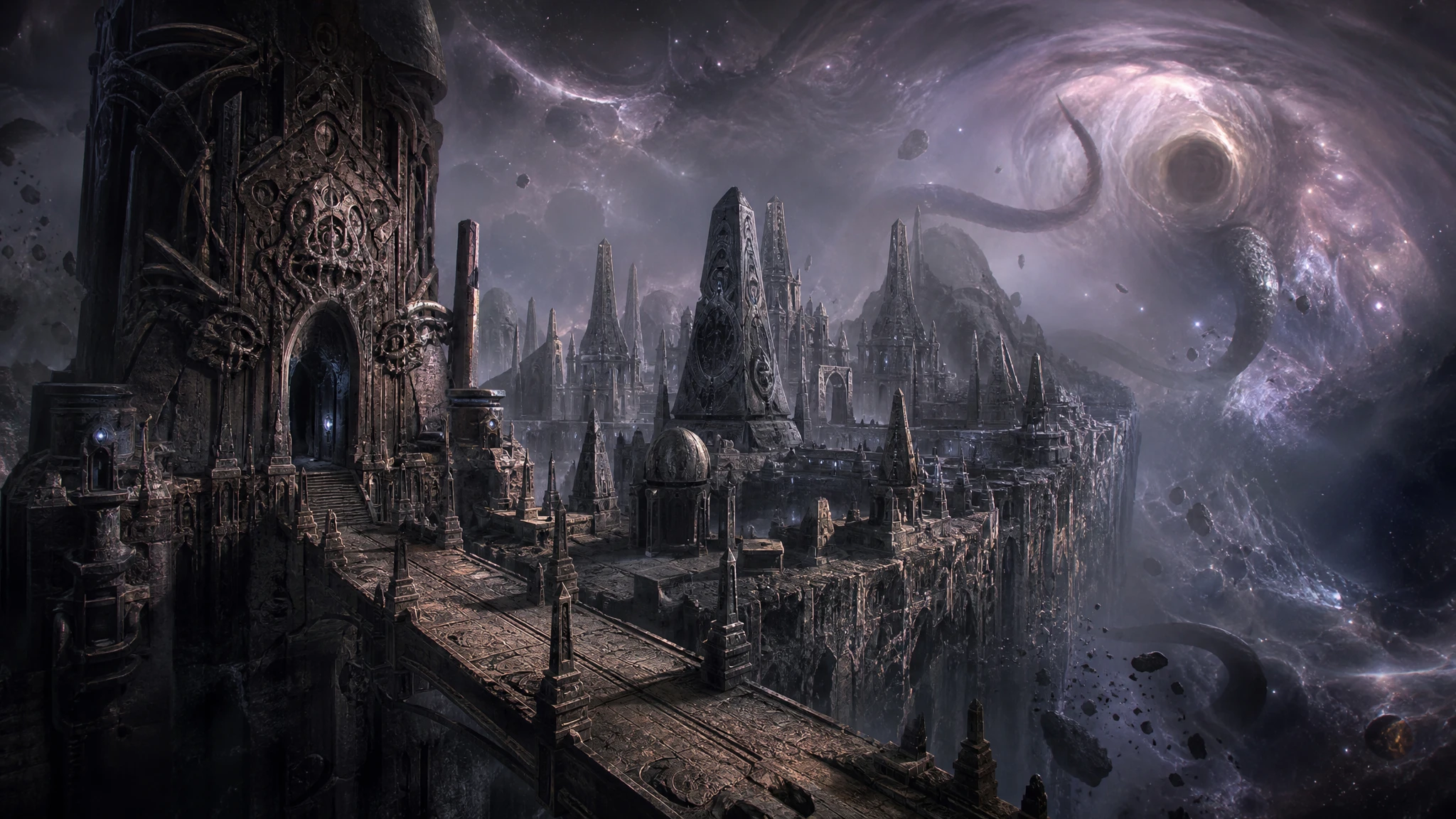 Ancient city clinging to the edge of a cosmic abyss