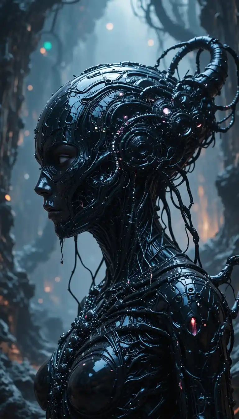 Biopunk biomechanical creatures in a surreal organic world