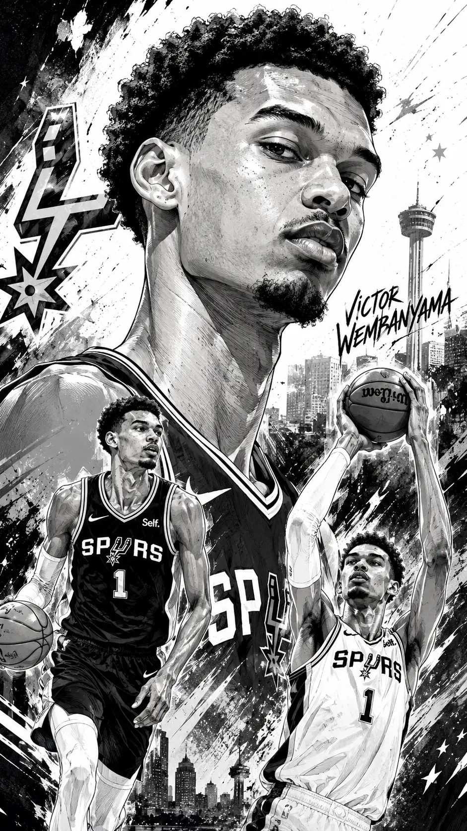 Karikatur eines Basketballstars in markanter Tintenillustration