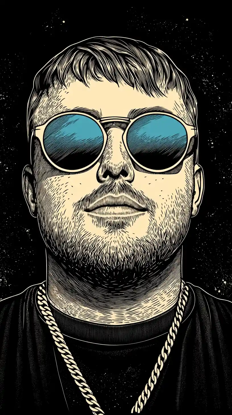 Low angle portrait of stylish man in blue sunglasses