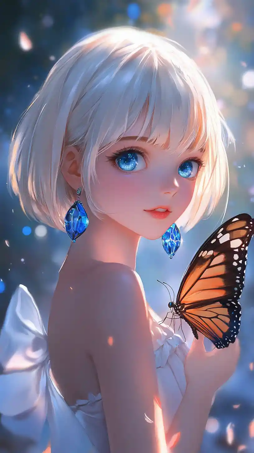 Young anime girl with butterfly and soft dreamy colors