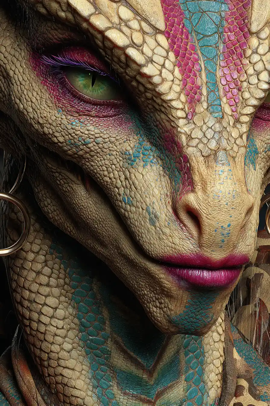 Close up portrait of a reptilian alien woman