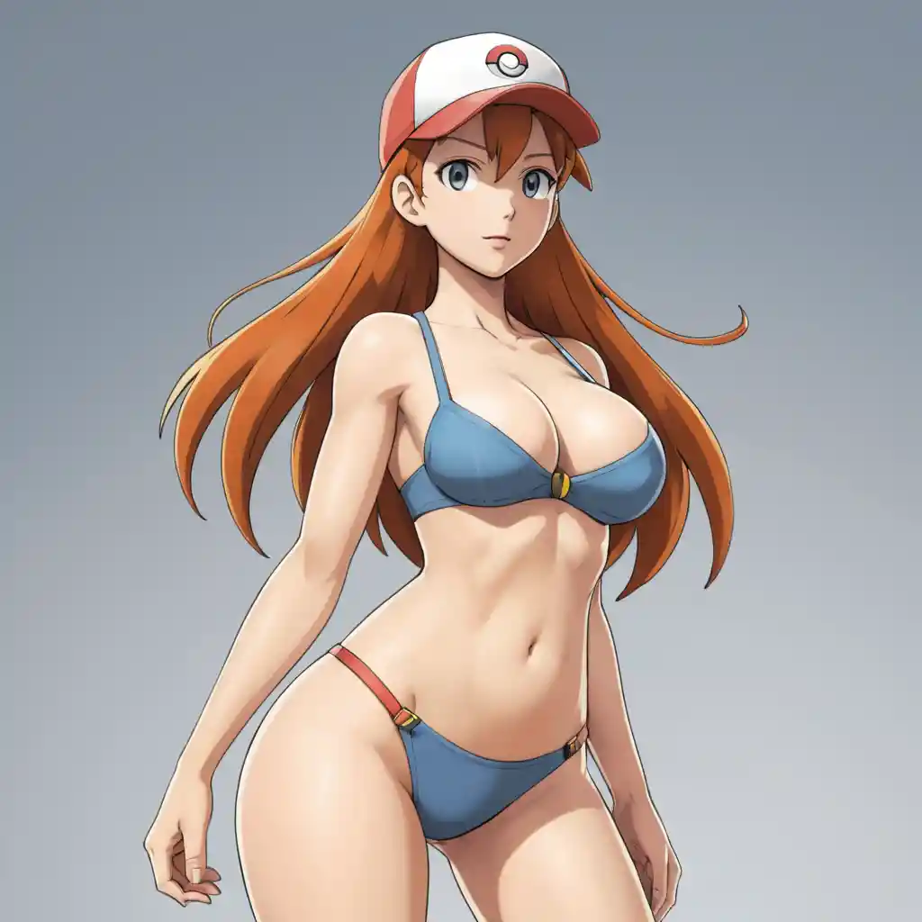 Curvy anime woman in tight clinging bikini outfit