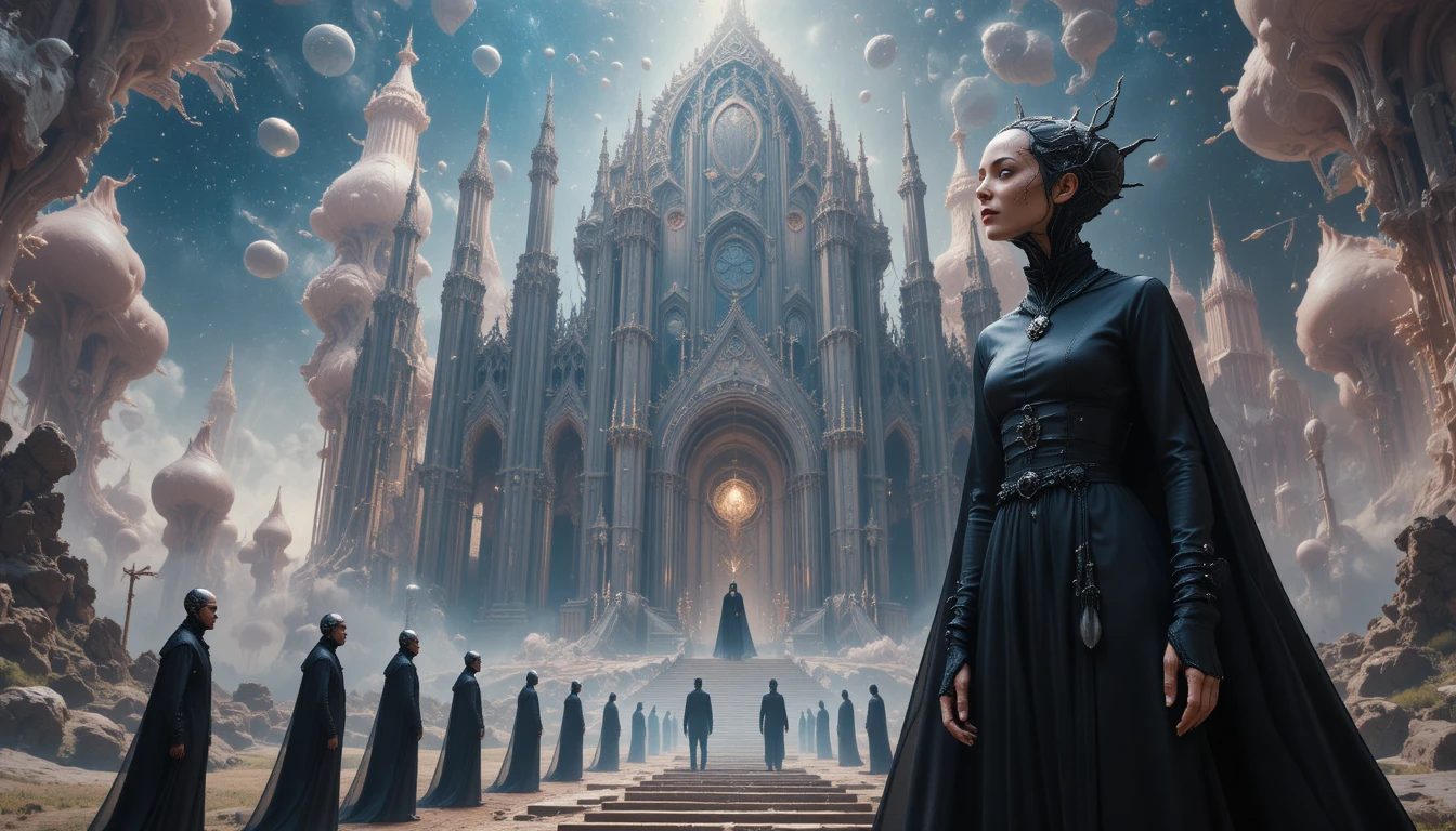 High priestess in living latex biomechanical cathedral