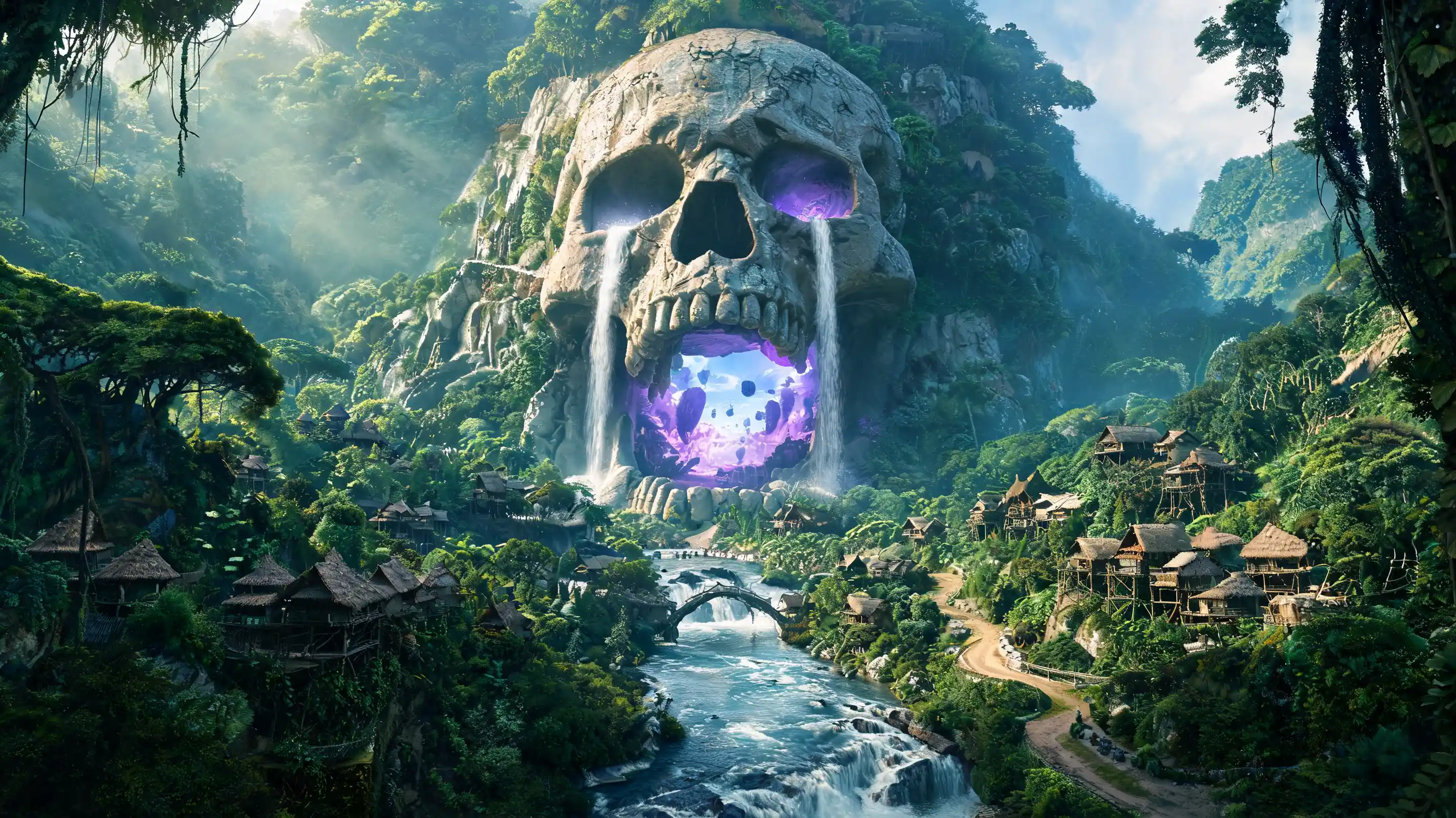 Gigantic Skull Mountain Rising From A Verdant Jungle Realm