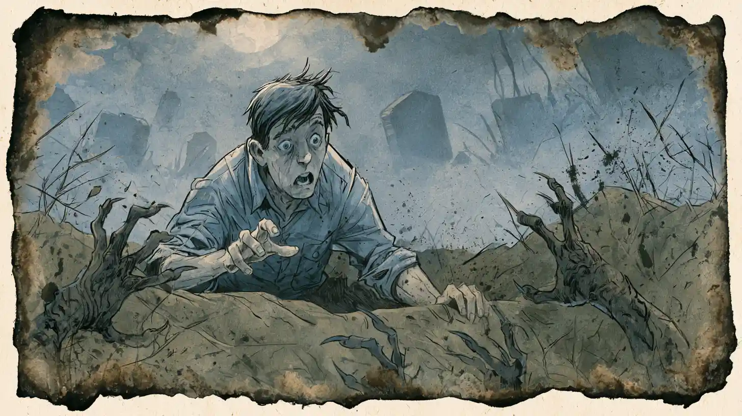 Terrified man dragged underground by demonic claws at night