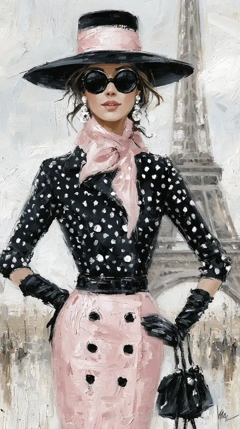 Elegant illustrated portrait of a young woman in Paris