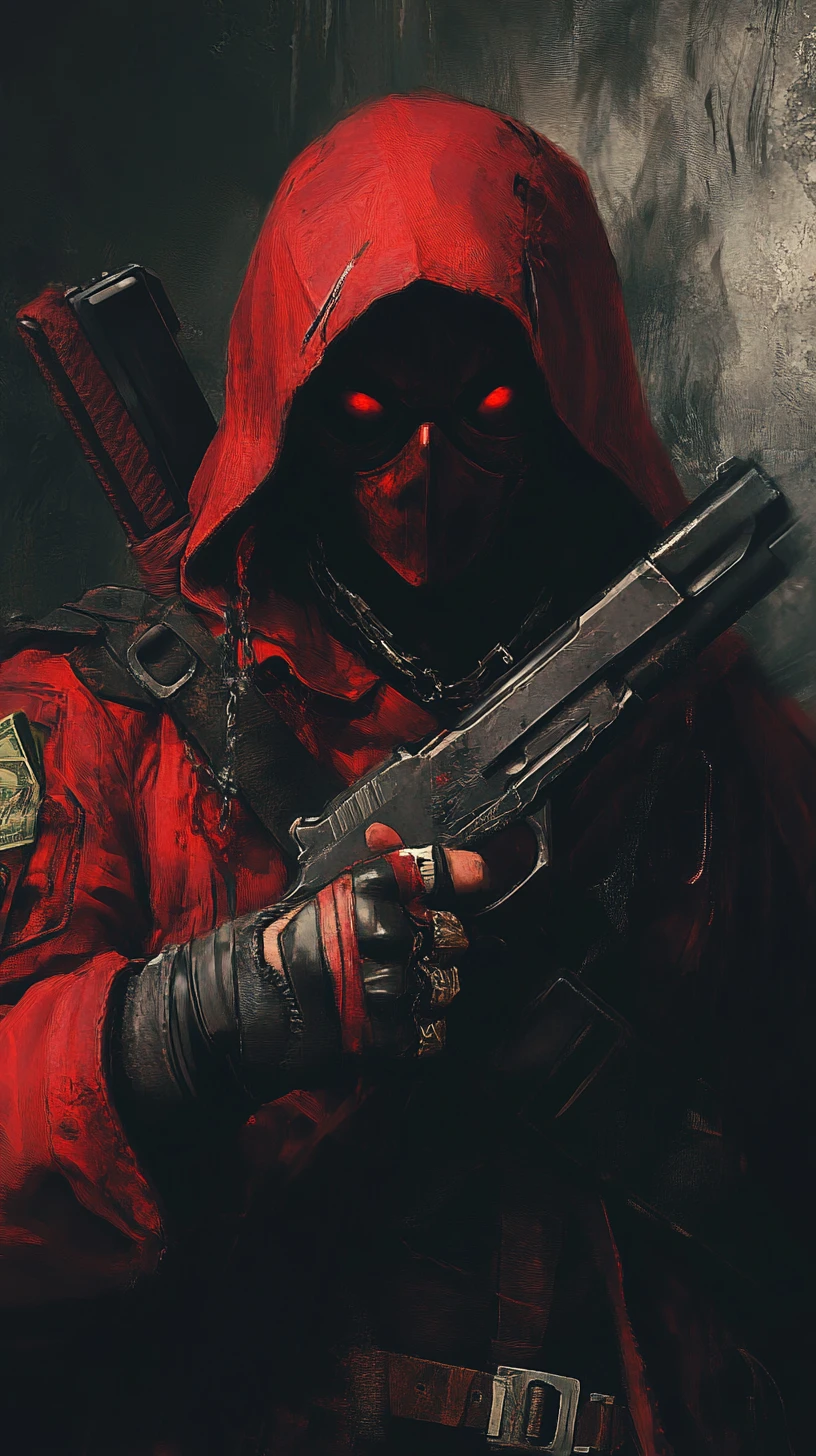 Stylish assassin blasting a trespassing devil figure