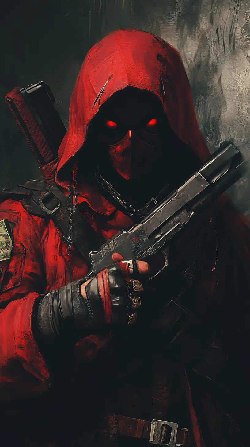 Stylish assassin blasting a trespassing devil figure
