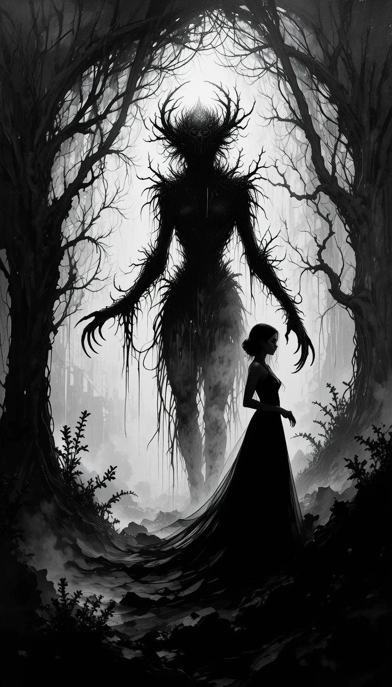 Monstrous silhouette in a high contrast black and white portrait